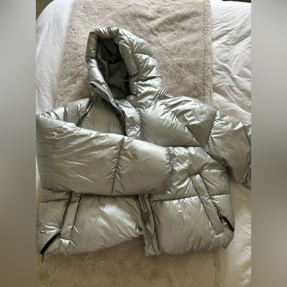Silver puffer coat